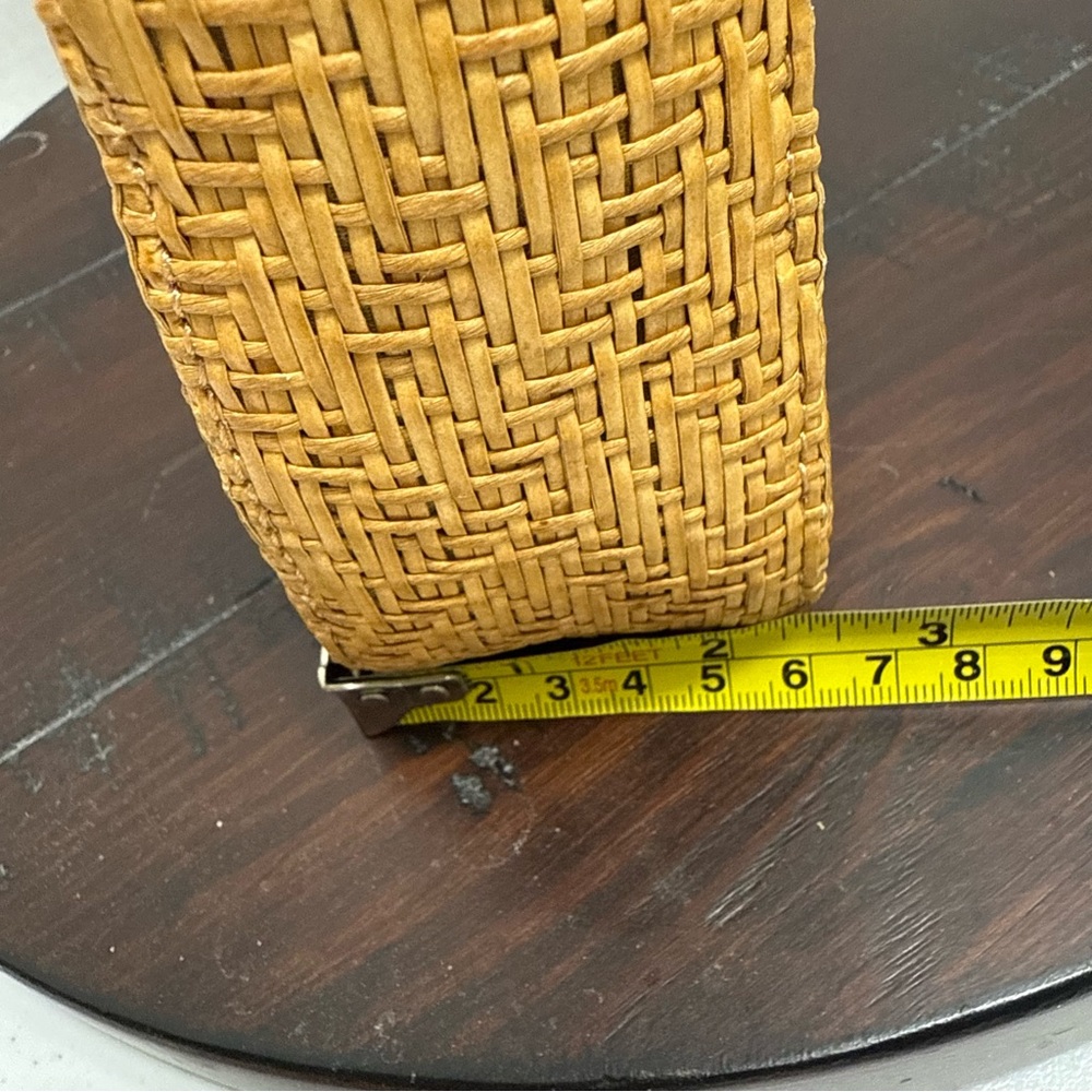 Fossil Handbag Brown Leather with Woven Raffia Double Handles Lined Purse Y2K - Picture 13 of 14